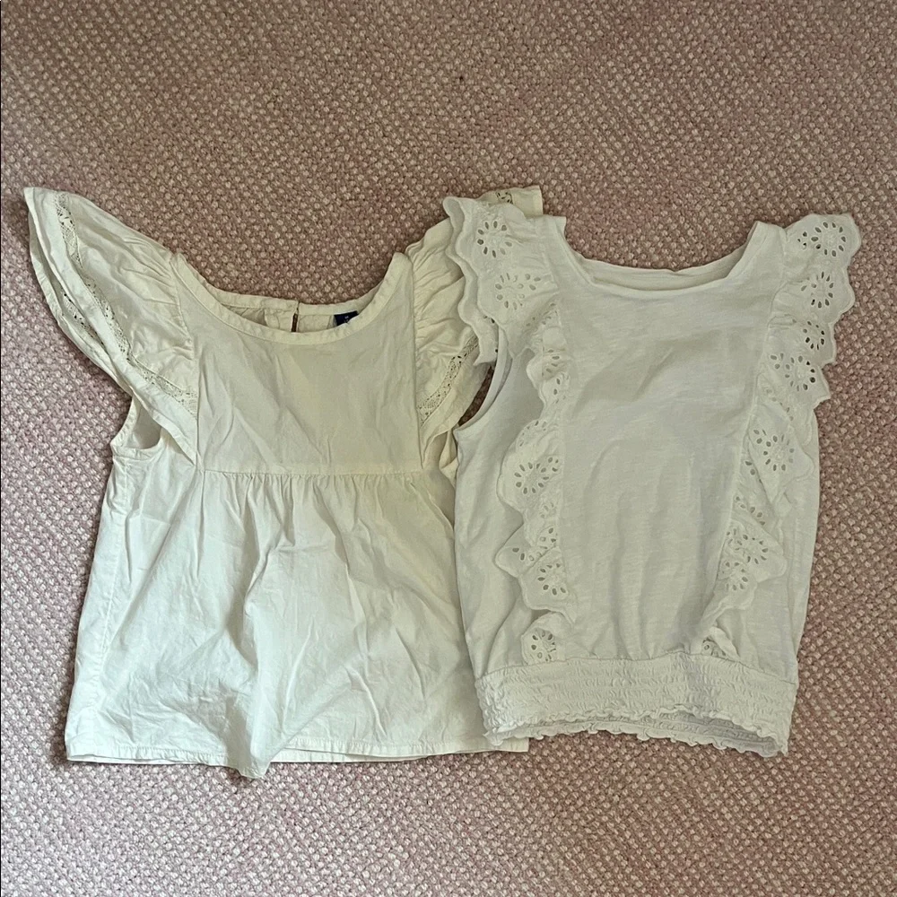 GAP + Old Navy Girls 8 White Eyelet Ruffle Sleeve Blouses